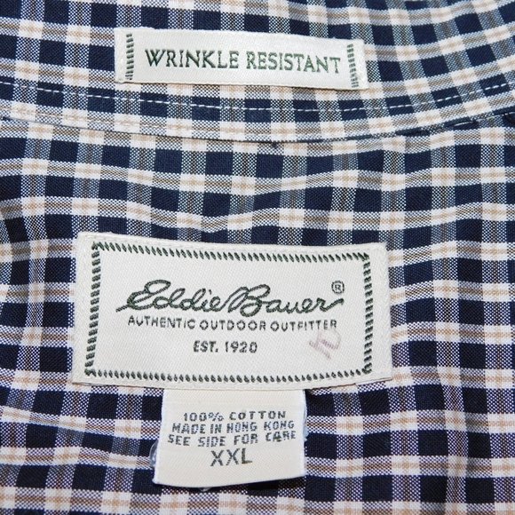 Eddie Bauer Mens 2XL Black Cream Check Plaid Long Sleeve Button Front Shirt - Picture 2 of 9
